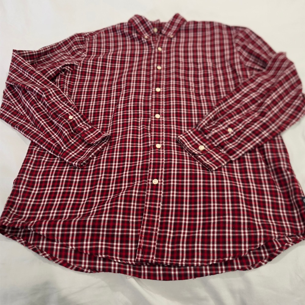 Chaps Button Down Shirt Mens Large Red Plaid Excellent Long Sleeve Cotton Blend